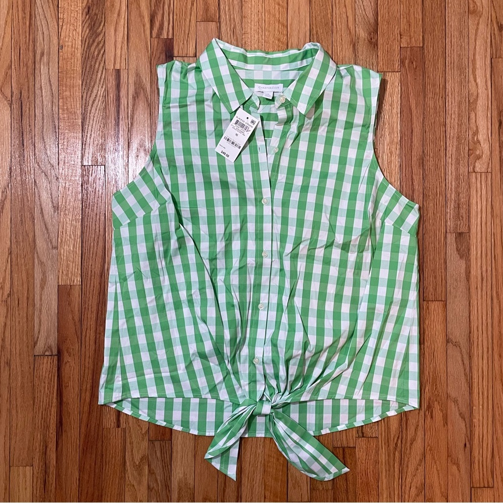 CHARTER CLUB Gingham Button-down Tank